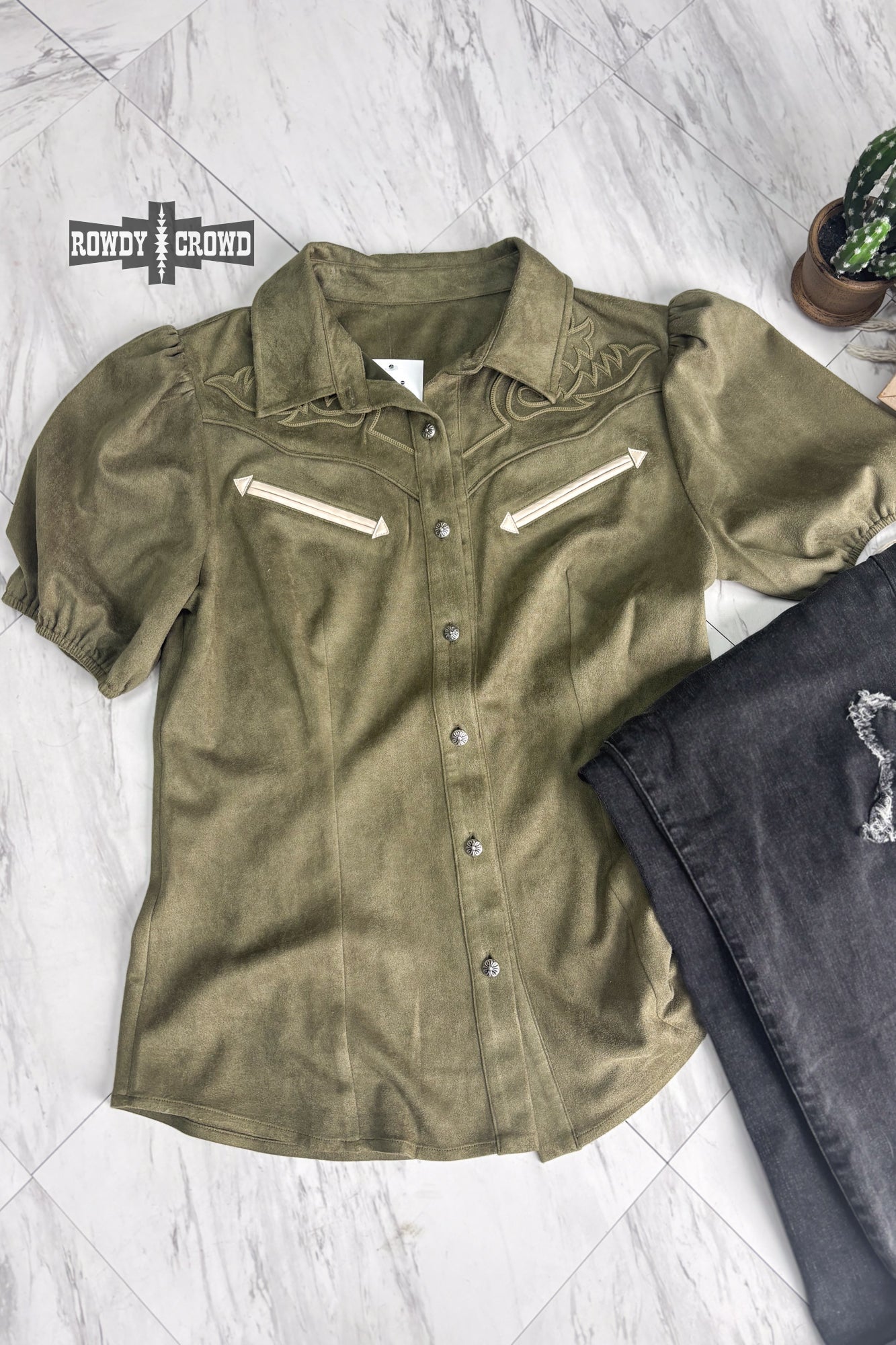 Weekend Bliss Rust & Olive Collared Terry Color Block Top