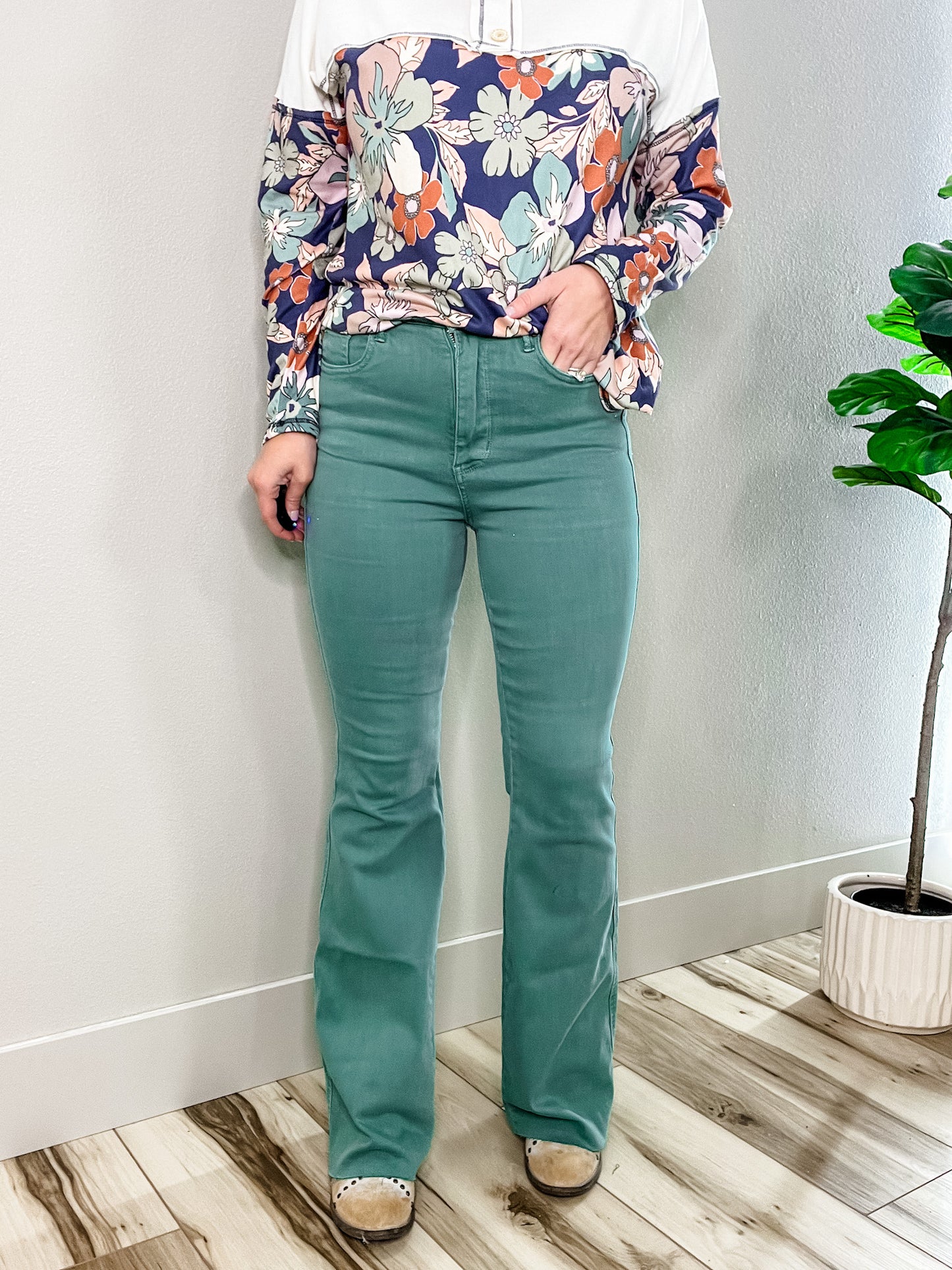 High Waisted Tummy Control Flare Judy Blue Jeans In Topaz