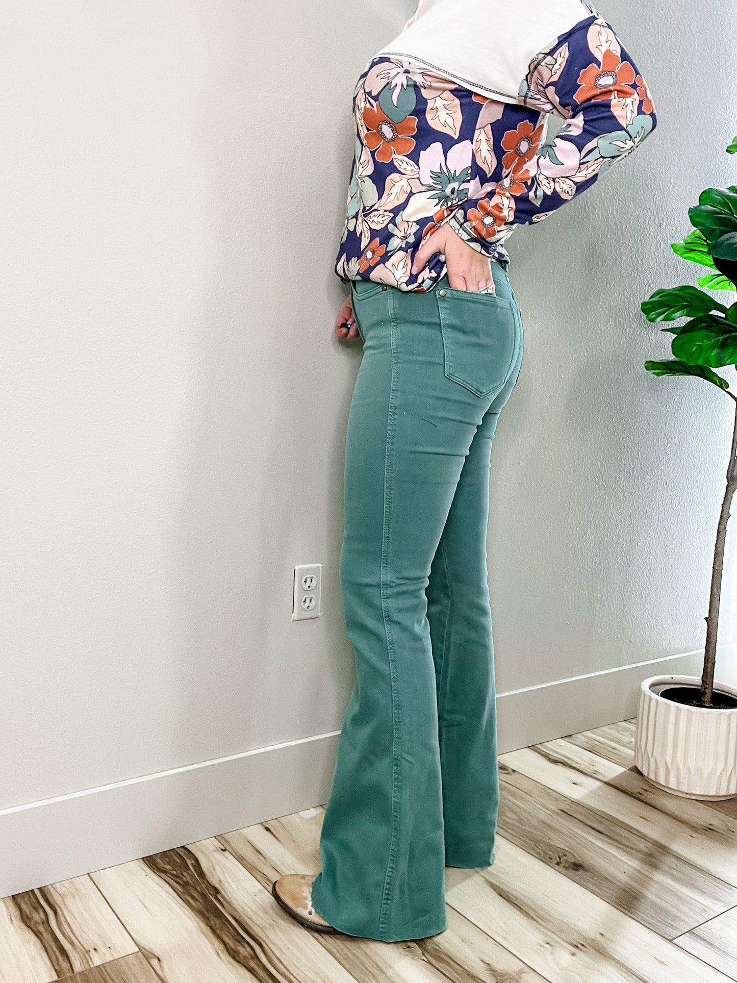 High Waisted Tummy Control Flare Judy Blue Jeans In Topaz