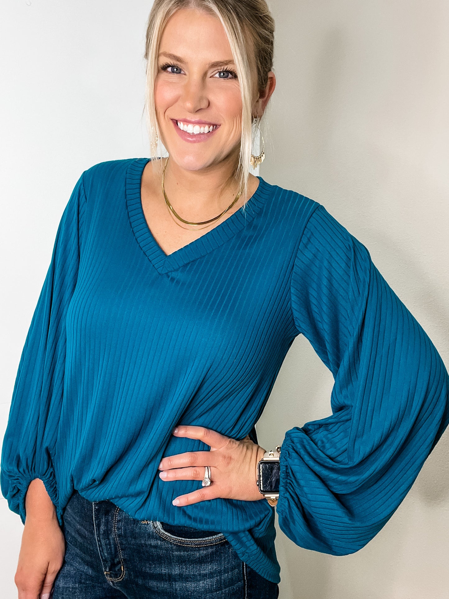 Jade Knit Top With High/Low Sleeve