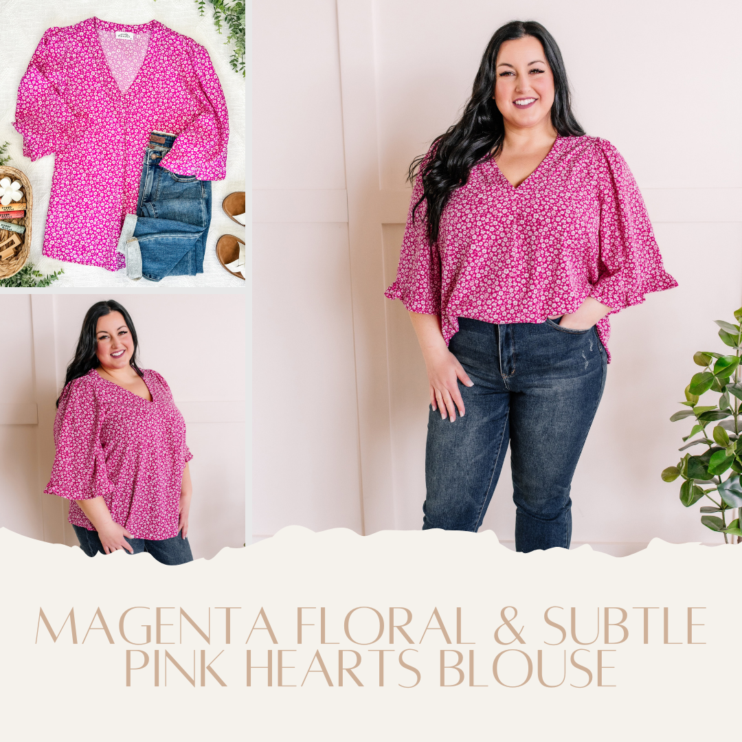 Magenta Floral & Subtle Pink Hearts Blouse