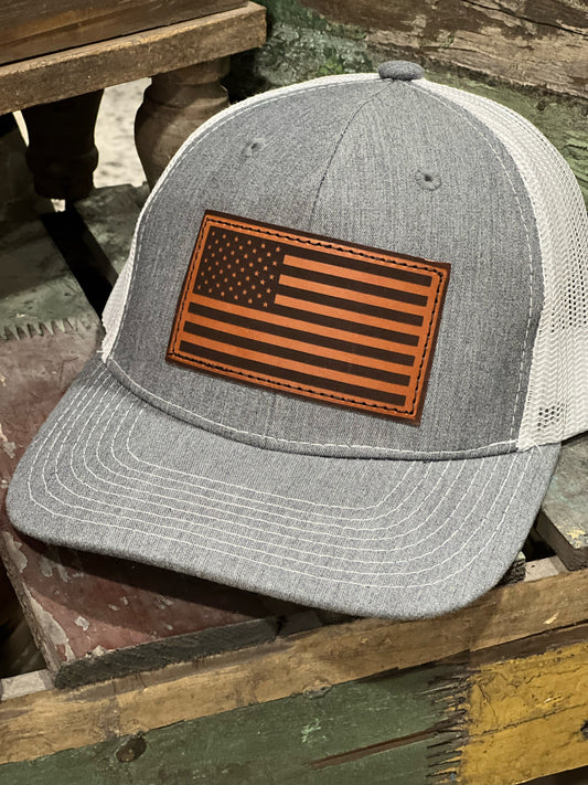 American Flag Leather Patch Snapback Cap