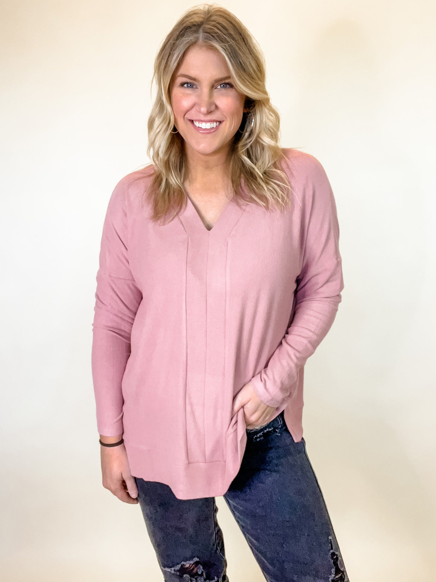 Oversized Tunic Top In Dusty Rose