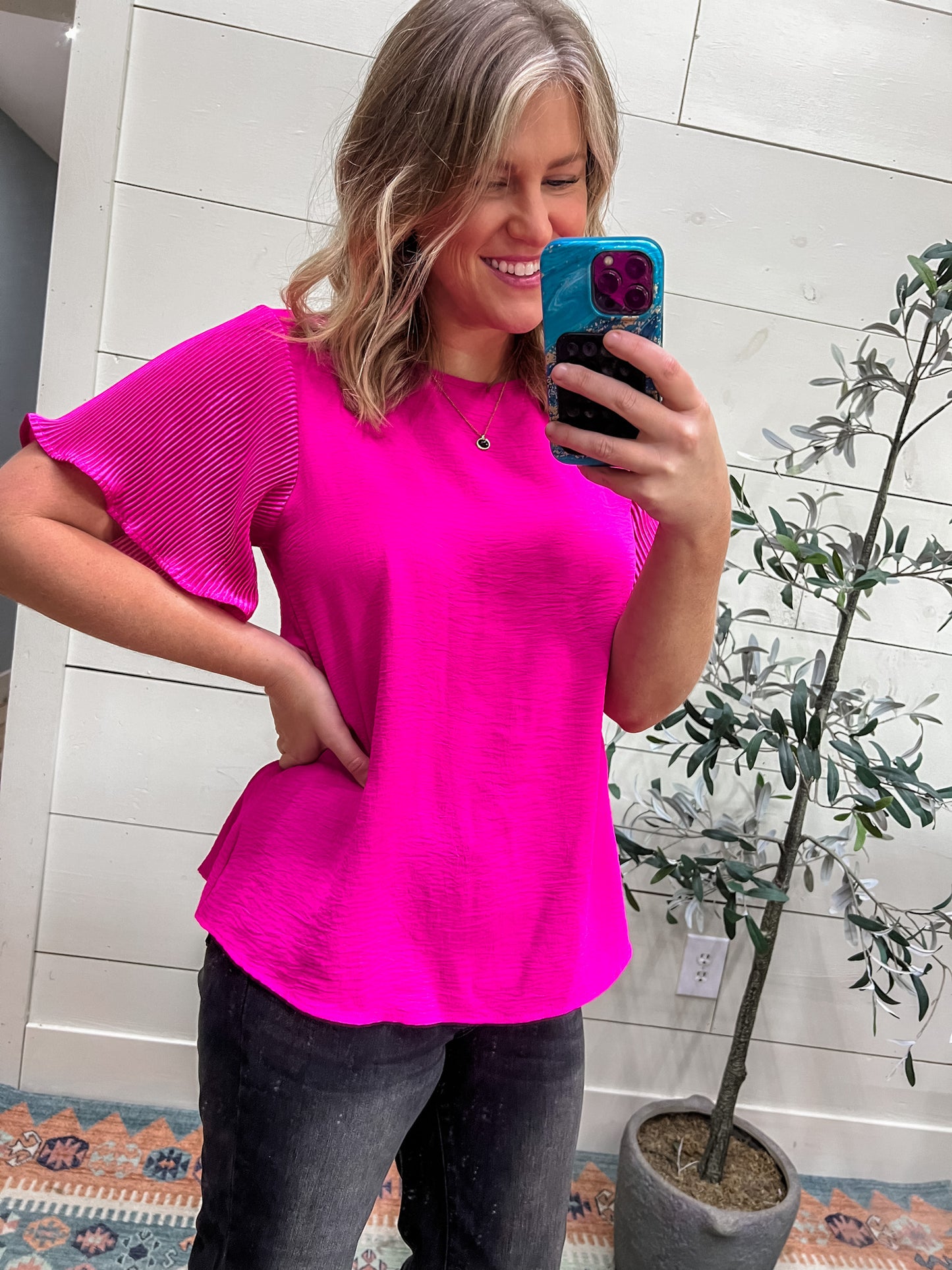 Pink and Perfect Ruffle Sleeve Top