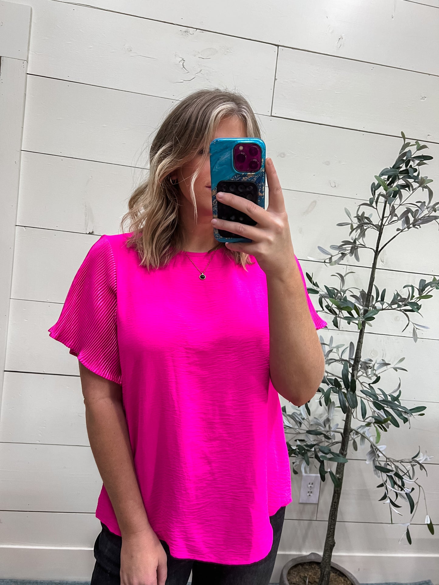 Pink and Perfect Ruffle Sleeve Top