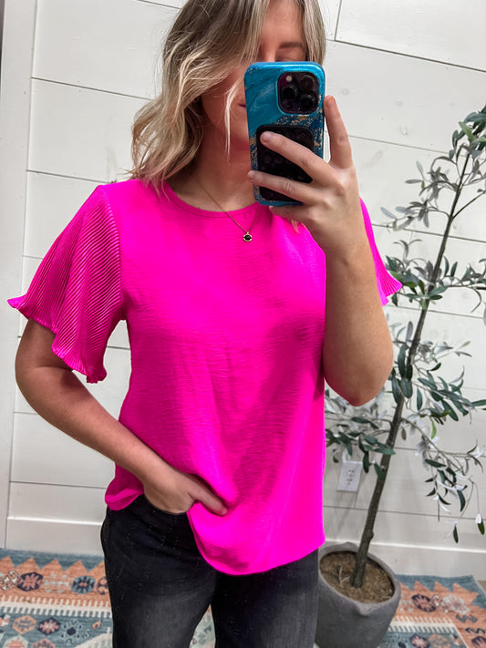 Pink and Perfect Ruffle Sleeve Top