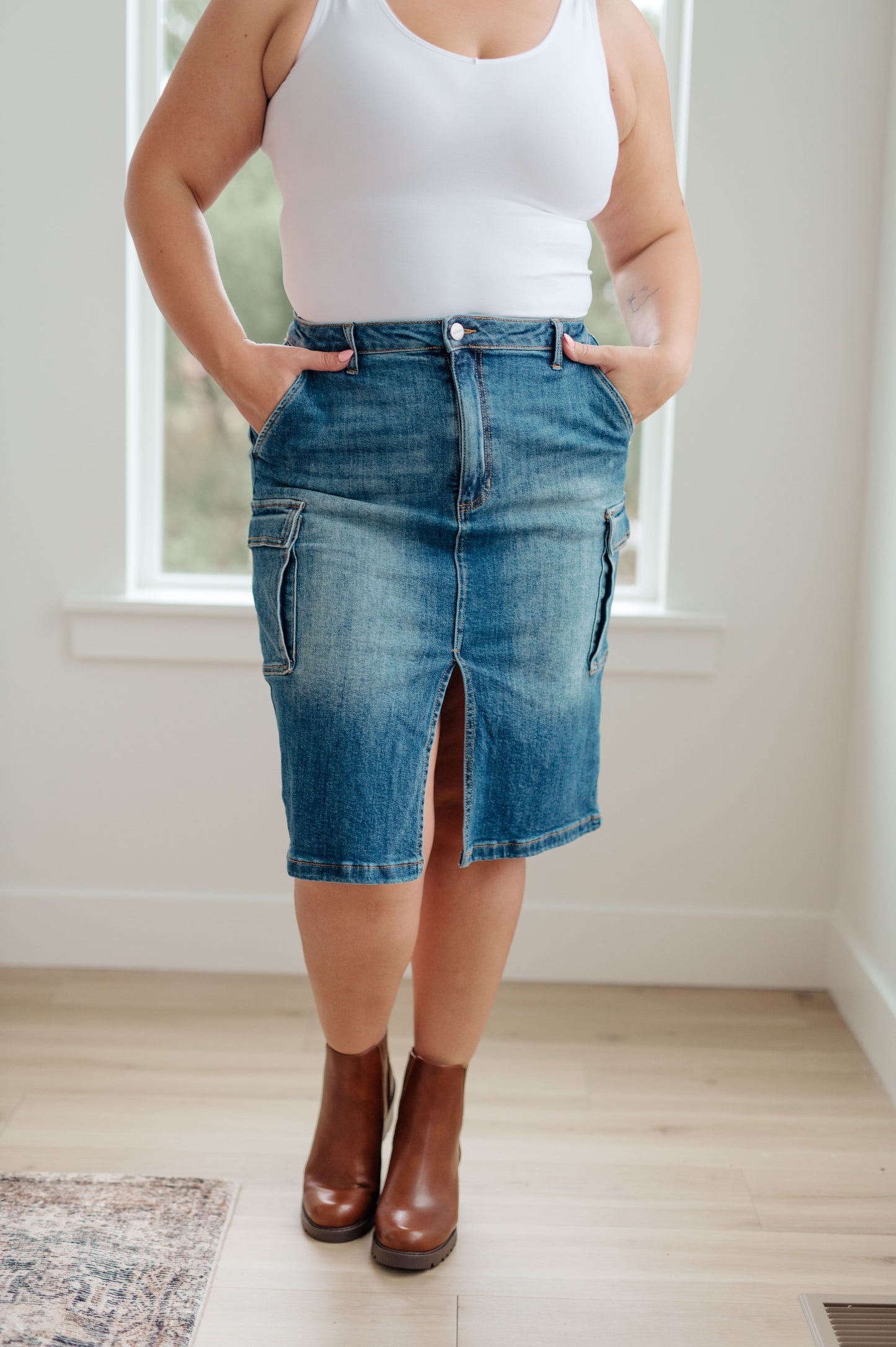 Always Be There Cargo Denim Skirt.