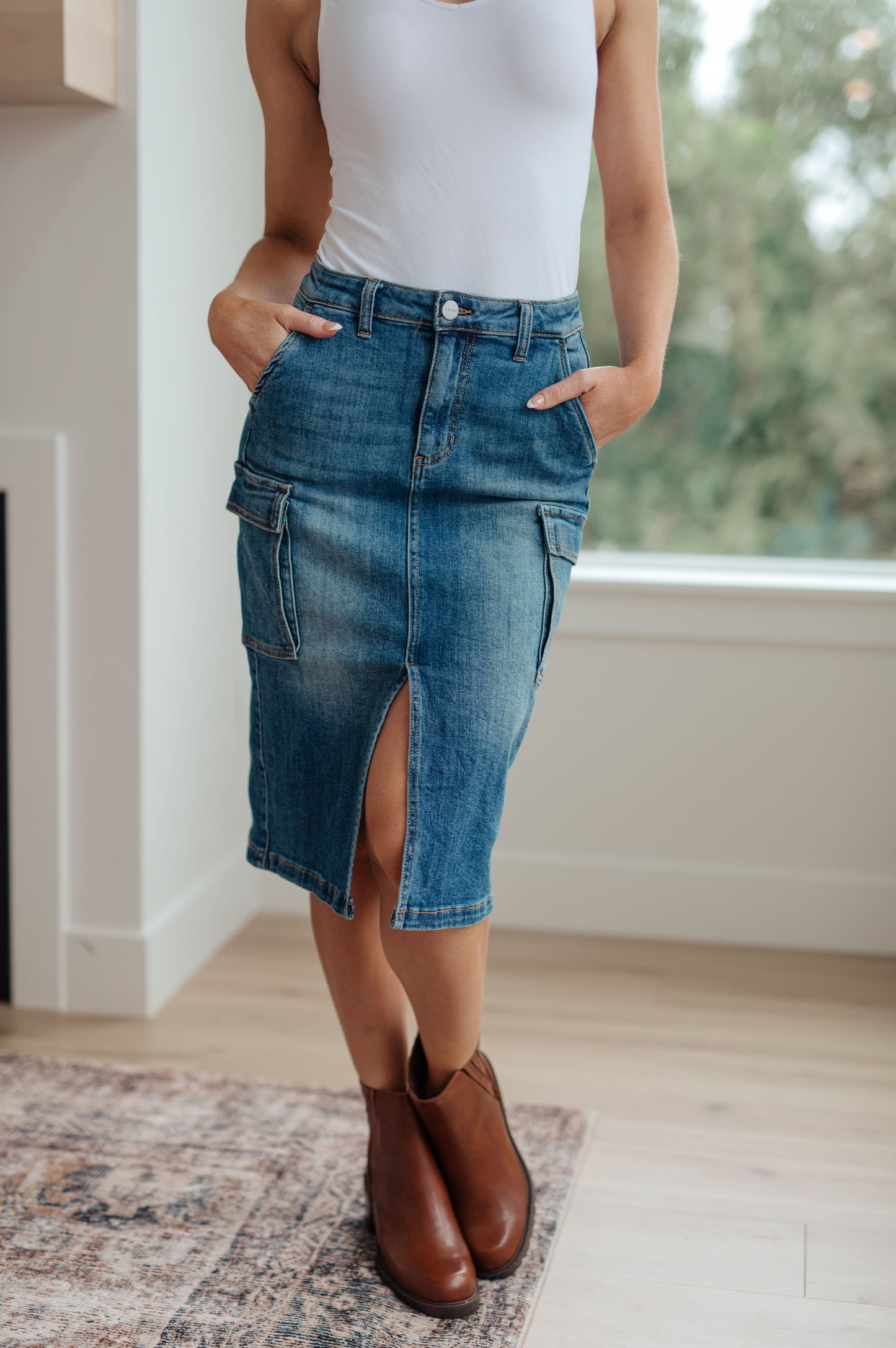 Always Be There Cargo Denim Skirt.