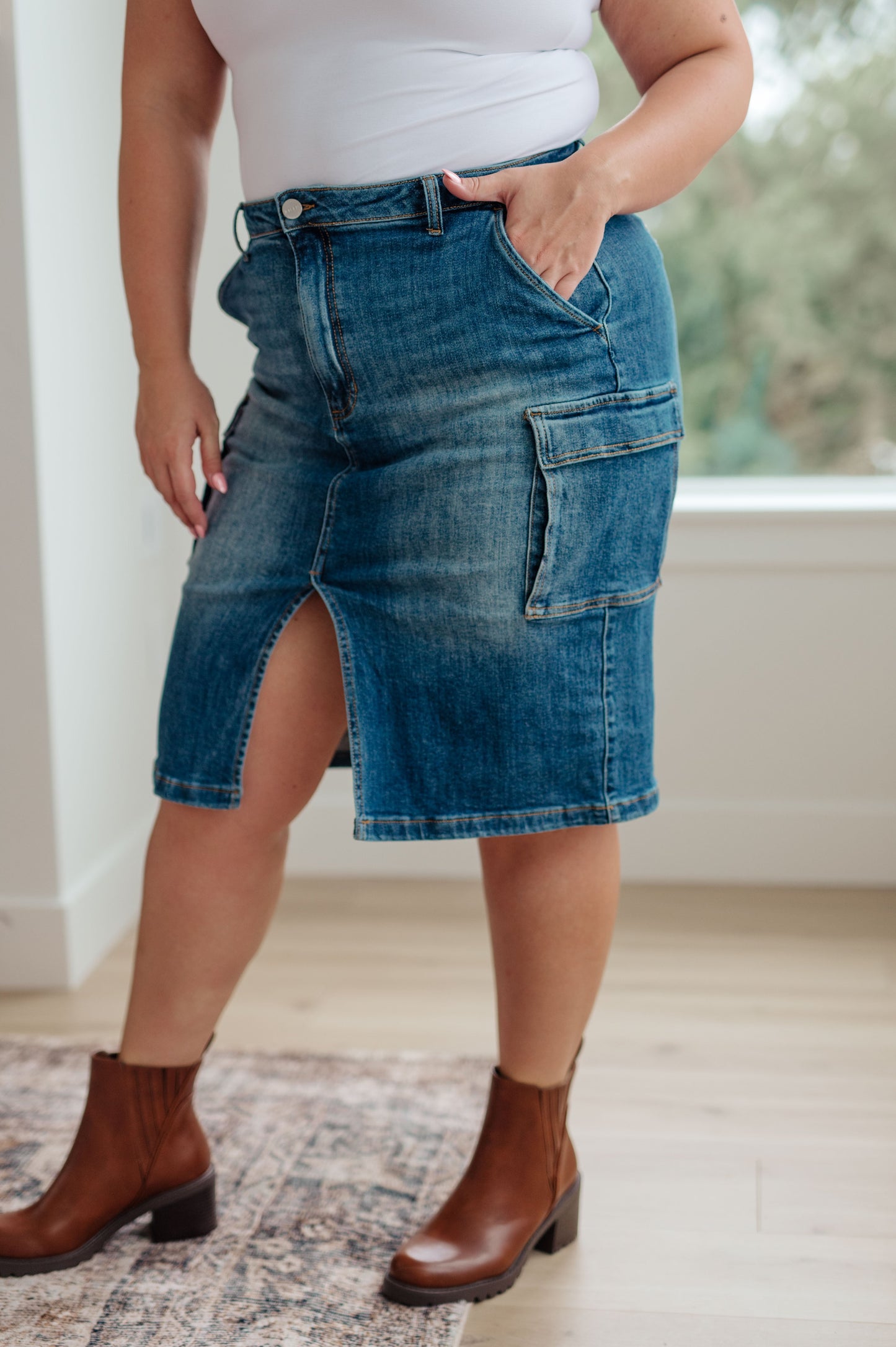 Always Be There Cargo Denim Skirt.