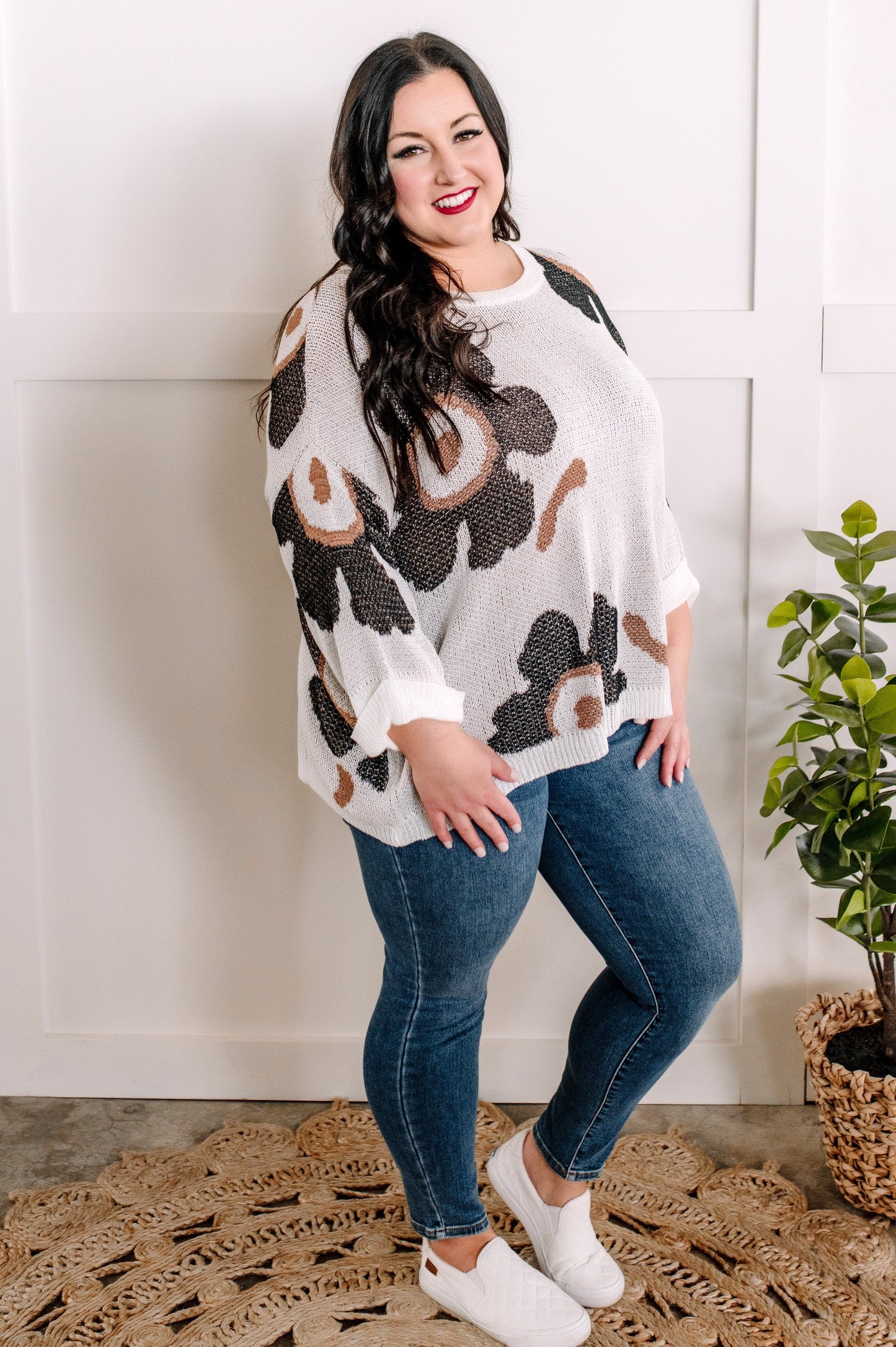 Chunky Natural Florals Sweater Knit Top