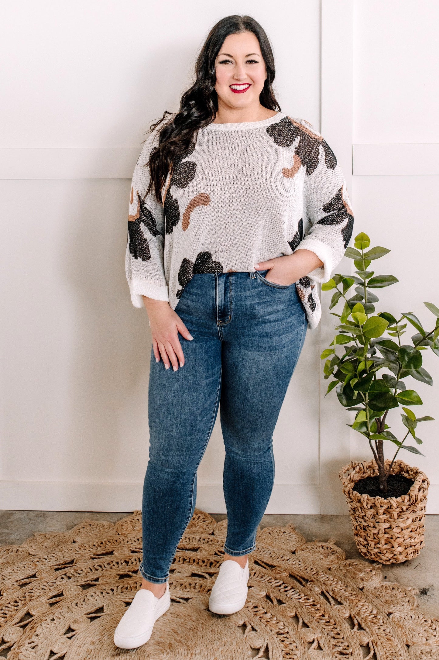 Chunky Natural Florals Sweater Knit Top