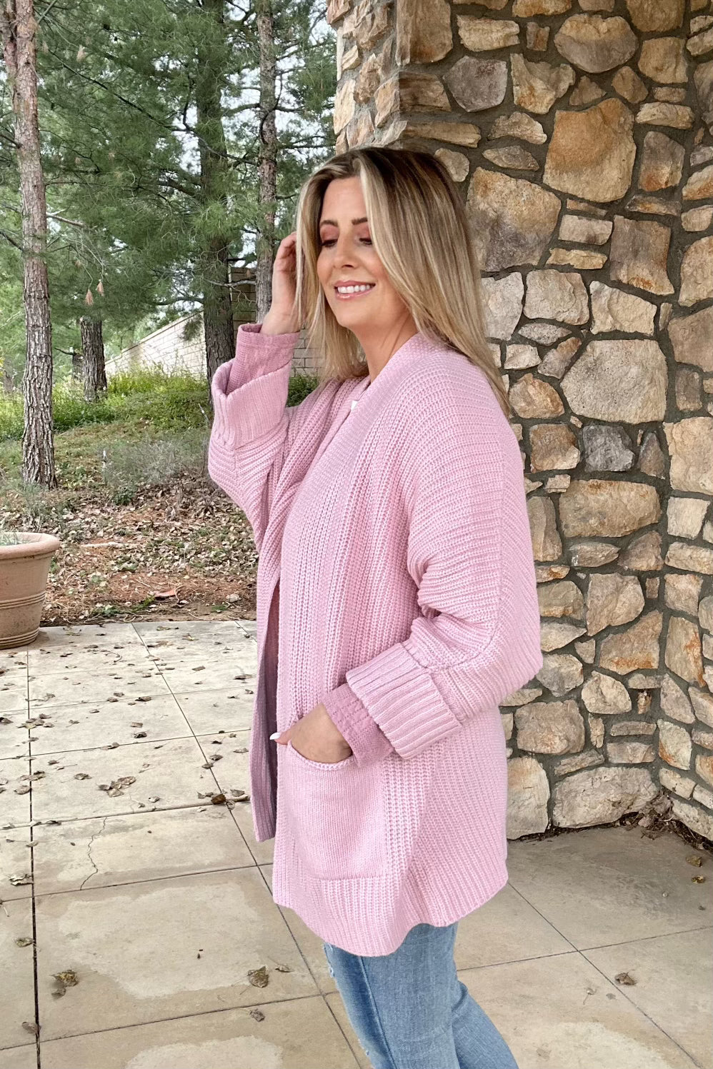 Crisp Air Oversized Fold Over Sleeve Sweater Cardigan Pink