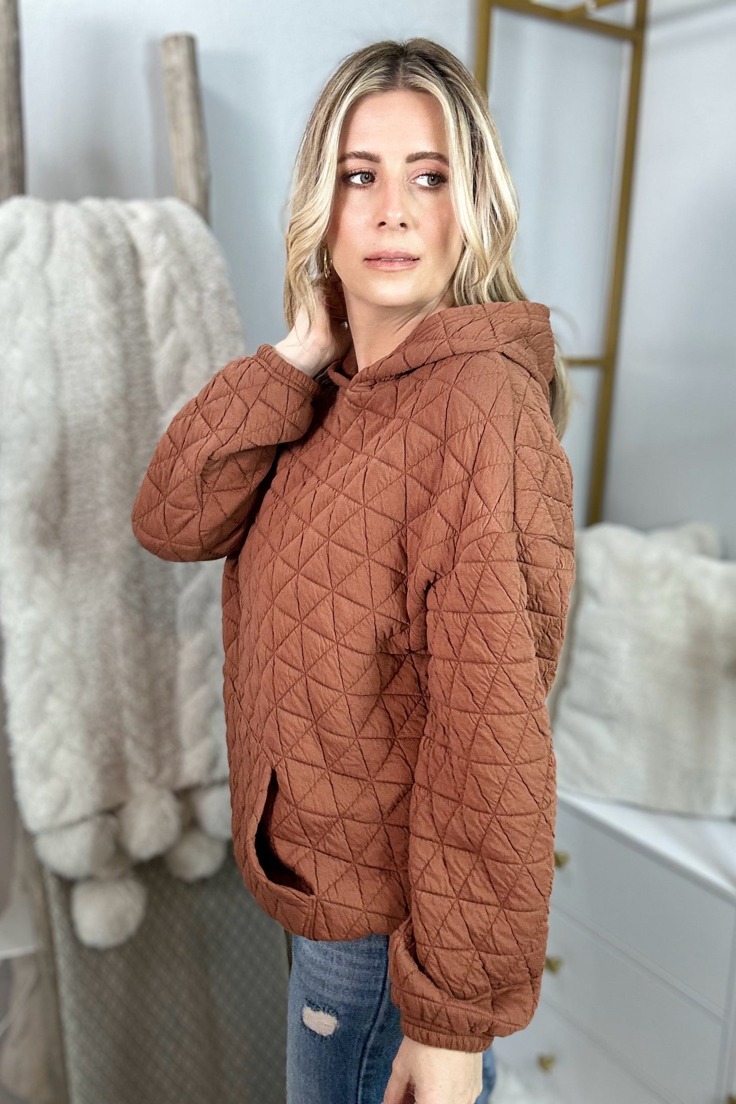 Anytime, Anywhere Quilted Hoodie, Caramel