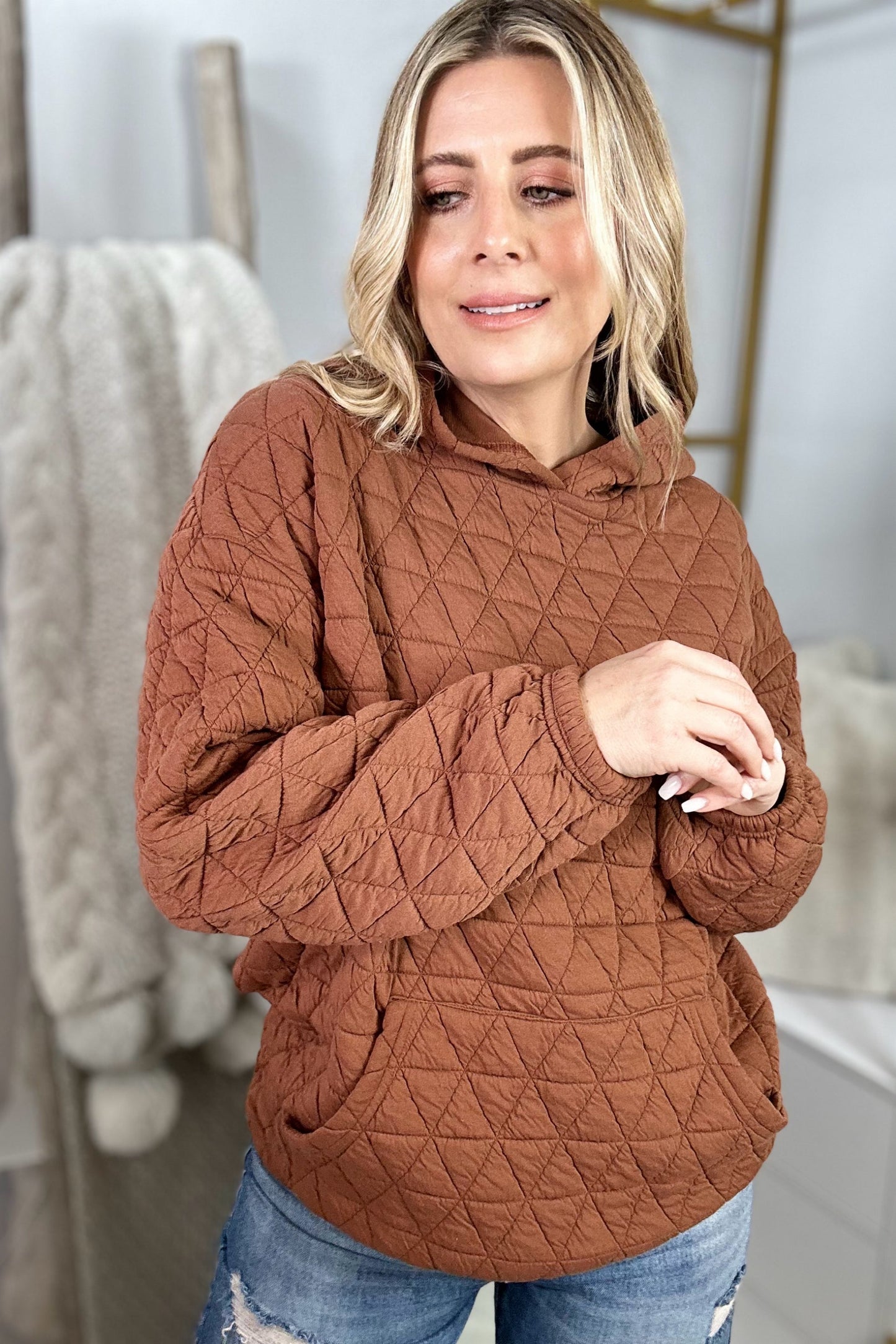 Anytime, Anywhere Quilted Hoodie, Caramel