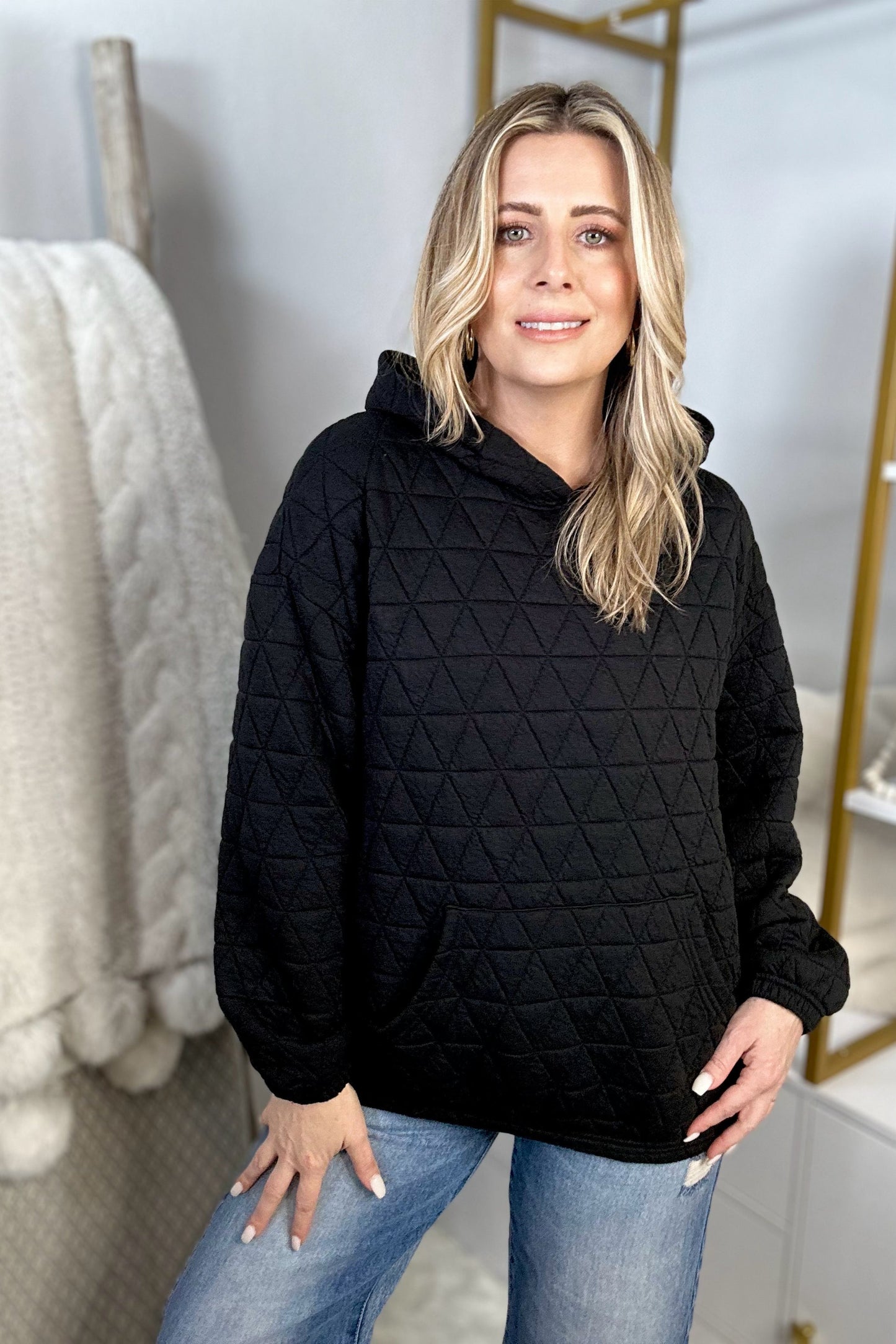 Anytime, Anywhere Quilted Hoodie, Black